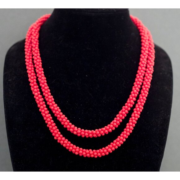 Vintage Boho Red Beaded Necklace 48 Inches by Germany G20 - Picture 2 of 5